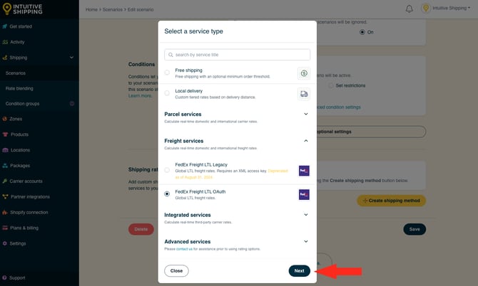 IS - Scenarios - Select FedEx Freight OAuth Freight Service Next