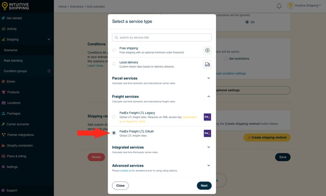 IS - Scenarios - Select FedEx Freight OAuth Freight Service