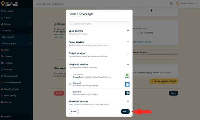 IS - Scenarios - Select Starshipit Integrated Service Next