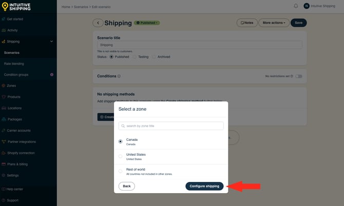 IS - Scenarios - Select Zone Canada Configure Shipping