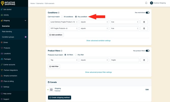 IS - Scenerios - Cart Must Match Any Condition with Condition Groups