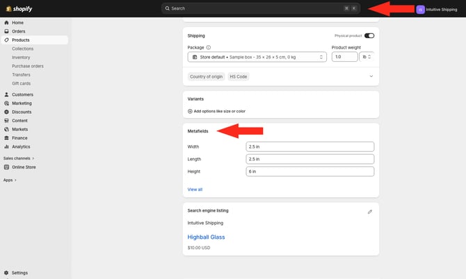 IS - Shopify -  Edit Product Dimension Metafields
