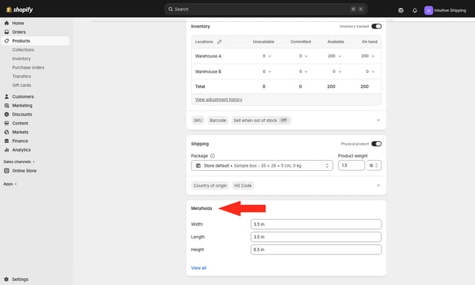 IS - Shopify -  Edit Variant Dimension Metafields