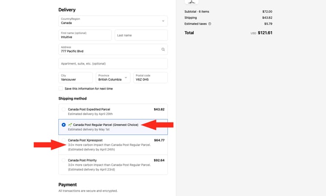 IS - Shopify - Checkout Greenest Choice Options