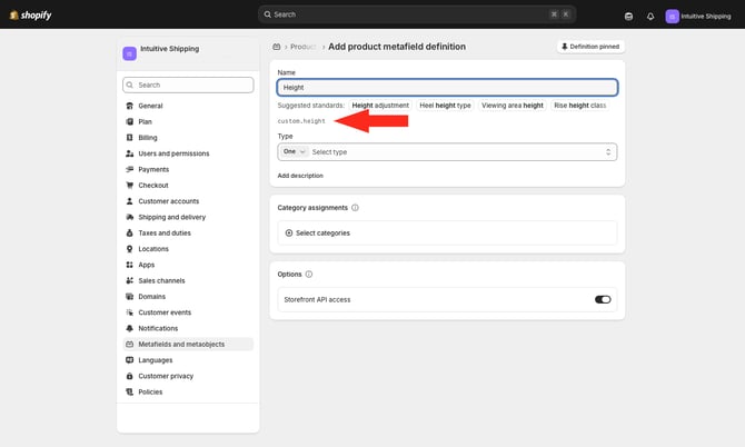 IS - Shopify - Edit Height Metafield Property