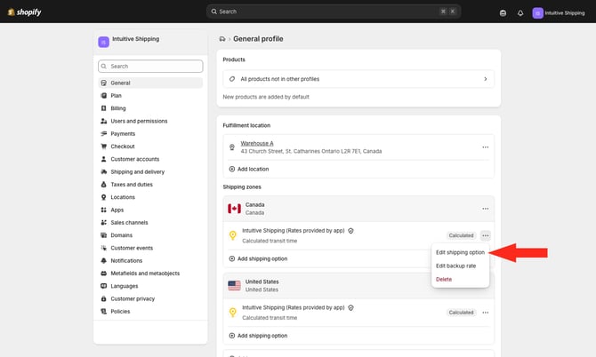 IS - Shopify - Edit Shipping Option Canada