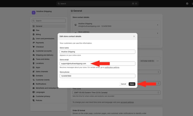 IS - Shopify - Edit Store Contact Details