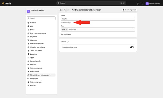 IS - Shopify - Edit Variant Height Metafield Property