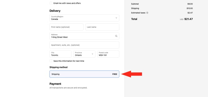 IS - Shopify - Free Shipping Checkout Label Default