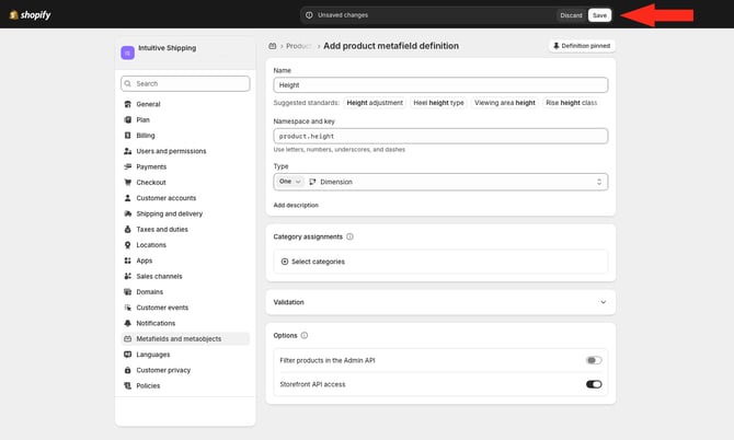 IS - Shopify - Height Metafield Save
