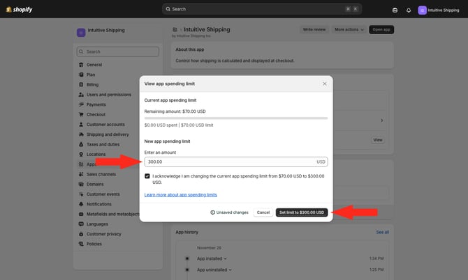IS - Shopify - Increase Spending Limit