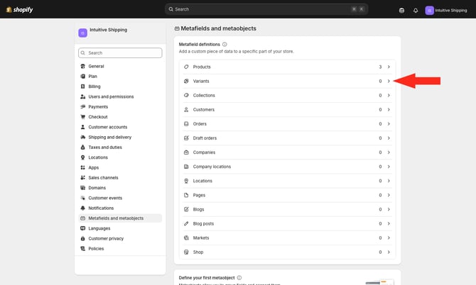 IS - Shopify - Metafields Variants