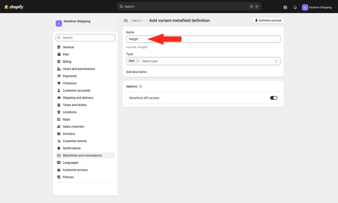 IS - Shopify - Name Variant Height Metafield