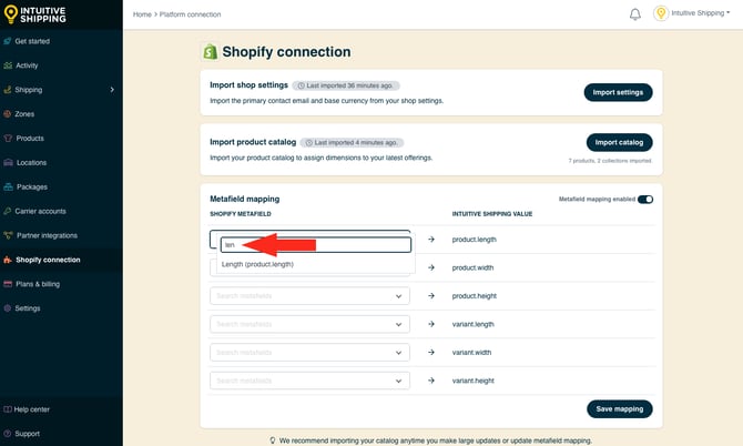 IS - Shopify Connection - Length Metafield Search
