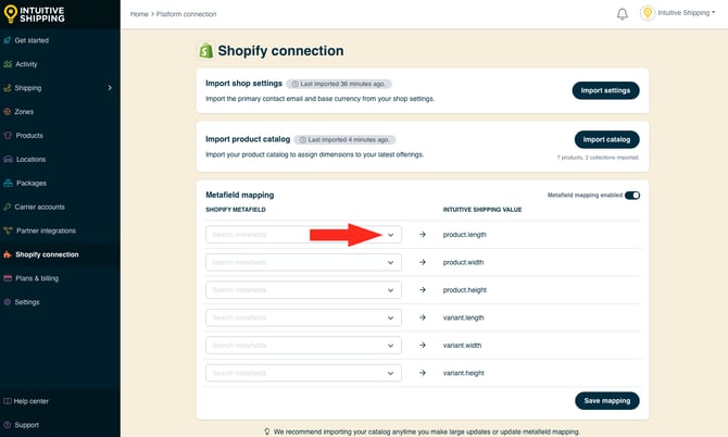 IS - Shopify Connection - Metafield Length Drop Down