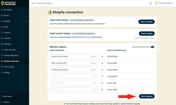 IS - Shopify Connection - Save Mapping