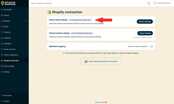 IS - Shopify Connection - Shop Settings Last Imported