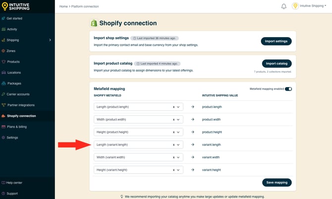 IS - Shopify Connection - Variant Metafields Mapped