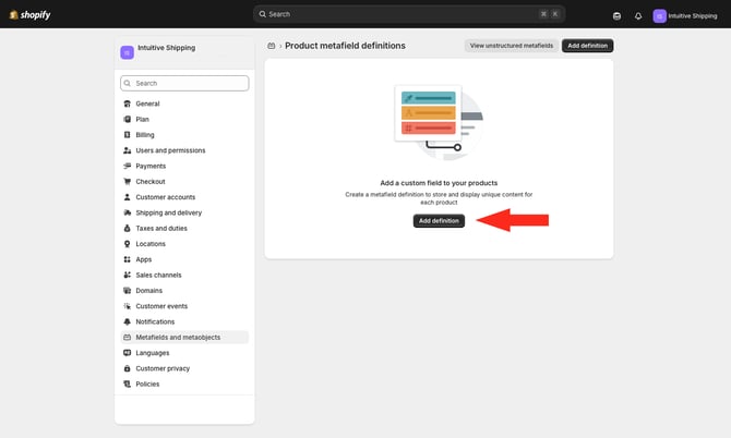 IS - Shopify Product Metafields - Add Definition