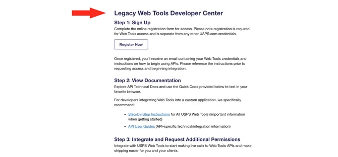 IS - USPS - Legacy Web Tools Dev Center Steps