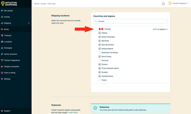IS - Zones - Canada Parent Not Selected