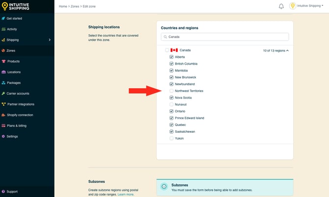 IS - Zones - Deselect Canada Territories