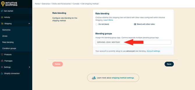 IS HS Blended Flat Shipping Method - Rate Blending - Blending Group Tags