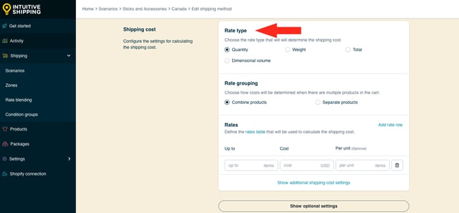 IS HS Blended Flat Shipping Method - Select Rate Type