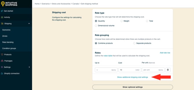 IS HS Blended Flat Shipping Method - Show Additional Shipping Cost Settings