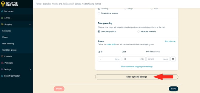 IS HS Blended Flat Shipping Method - Show Optional Settings
