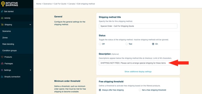 IS HS Call For Quote Shipping Method - Edit Description Shipping Not Free