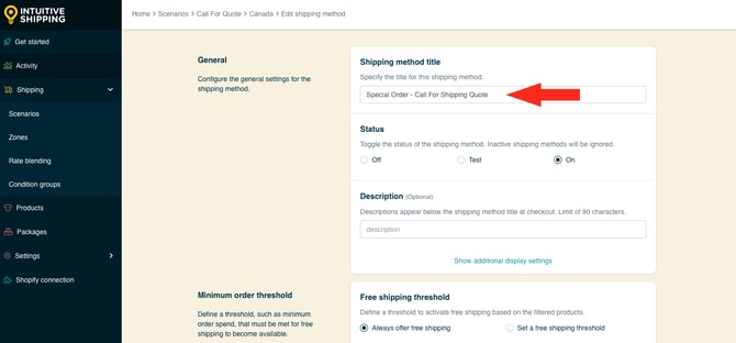 IS HS Call For Quote Shipping Method - Edit Shipping Method Title Special Order