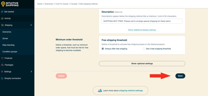 IS HS Call For Quote Shipping Method - Save Button
