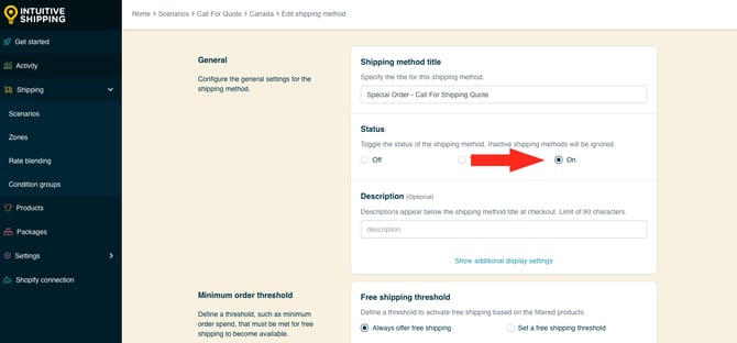 IS HS Call For Quote Shipping Method - Status On