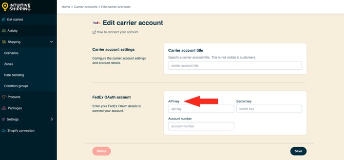 IS HS Carrier Accounts - Edit FedEx OAuth API Key