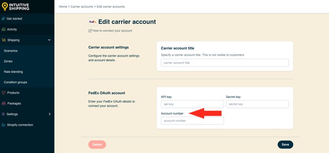 IS HS Carrier Accounts - Edit FedEx OAuth Account Number
