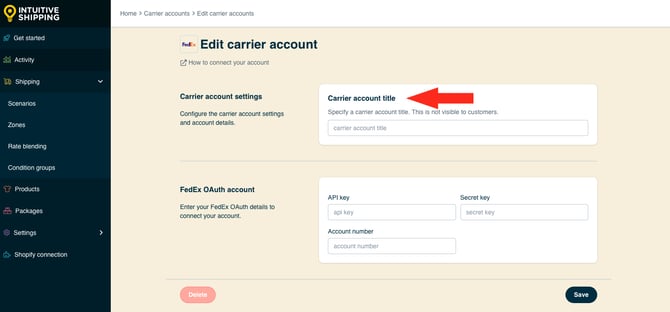 IS HS Carrier Accounts - Edit FedEx OAuth Carrier Title