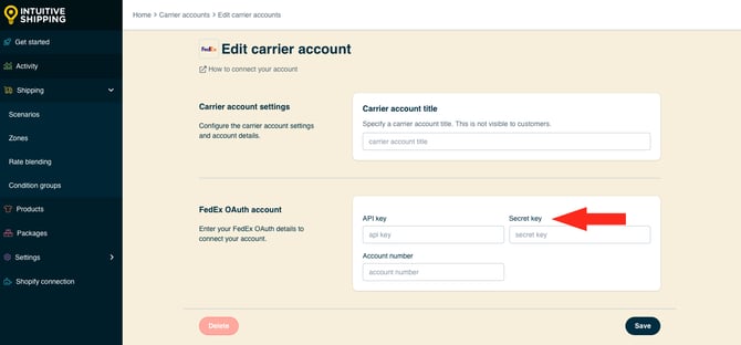 IS HS Carrier Accounts - Edit FedEx OAuth Secret Key