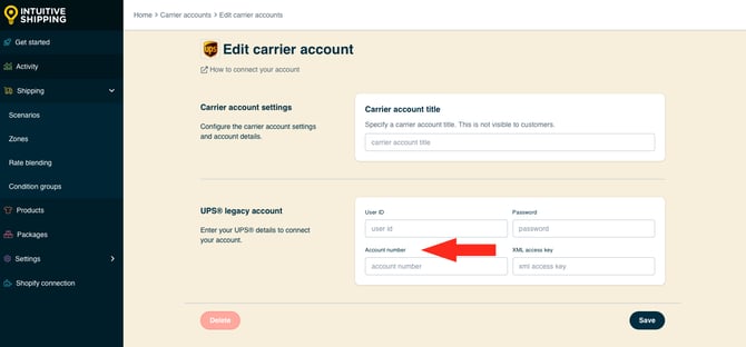 IS HS Carrier Accounts - Edit UPS Legacy Account Number