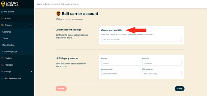 IS HS Carrier Accounts - Edit UPS Legacy Carrier Title