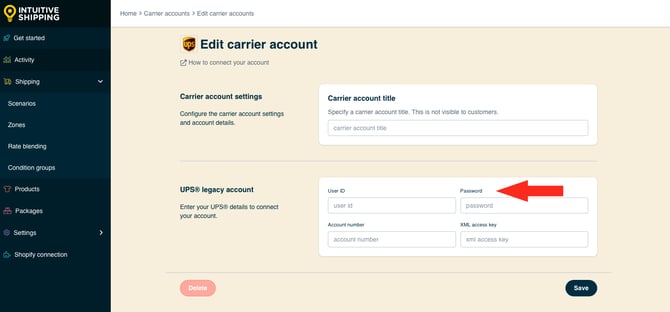 IS HS Carrier Accounts - Edit UPS Legacy Password