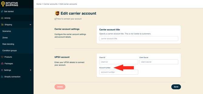 IS HS Carrier Accounts - Edit UPS OAuth Account Number