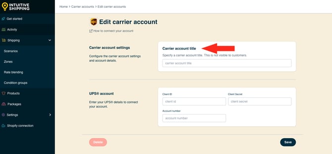 IS HS Carrier Accounts - Edit UPS OAuth Carrier Title