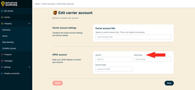 IS HS Carrier Accounts - Edit UPS OAuth Client Secret