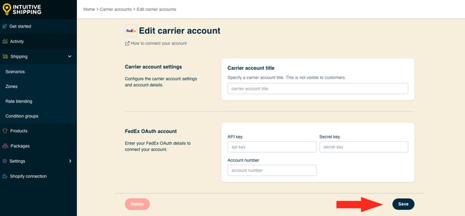IS HS Carrier Accounts - Save FedEx OAuth Account