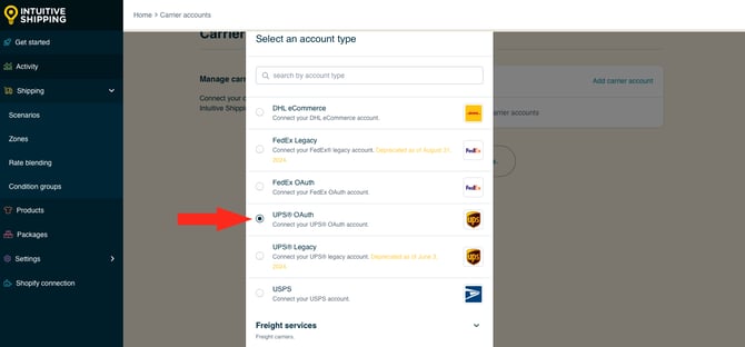 IS HS Carrier Accounts - Select UPS OAuth