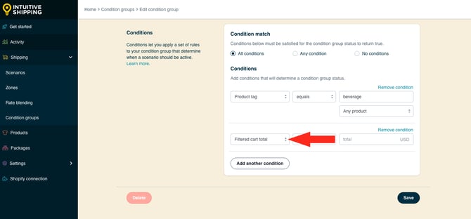 IS HS Condition Groups - Add Condition Type Filtered Cart Total