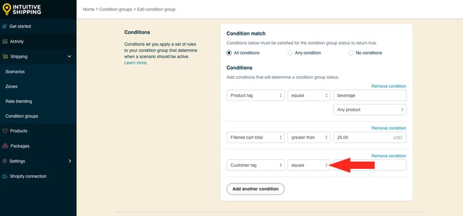 IS HS Condition Groups - Add Third Condition Logic Customer Tag Equals