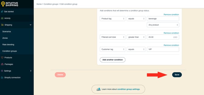 IS HS Condition Groups - Beverage Over 25 VIP - Save Button
