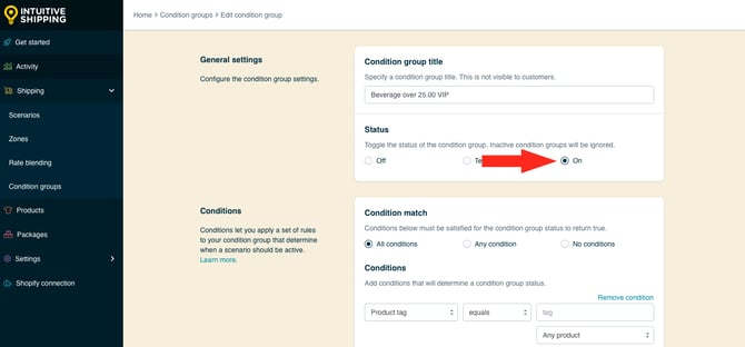 IS HS Condition Groups - Beverage Over 25 VIP - Status On